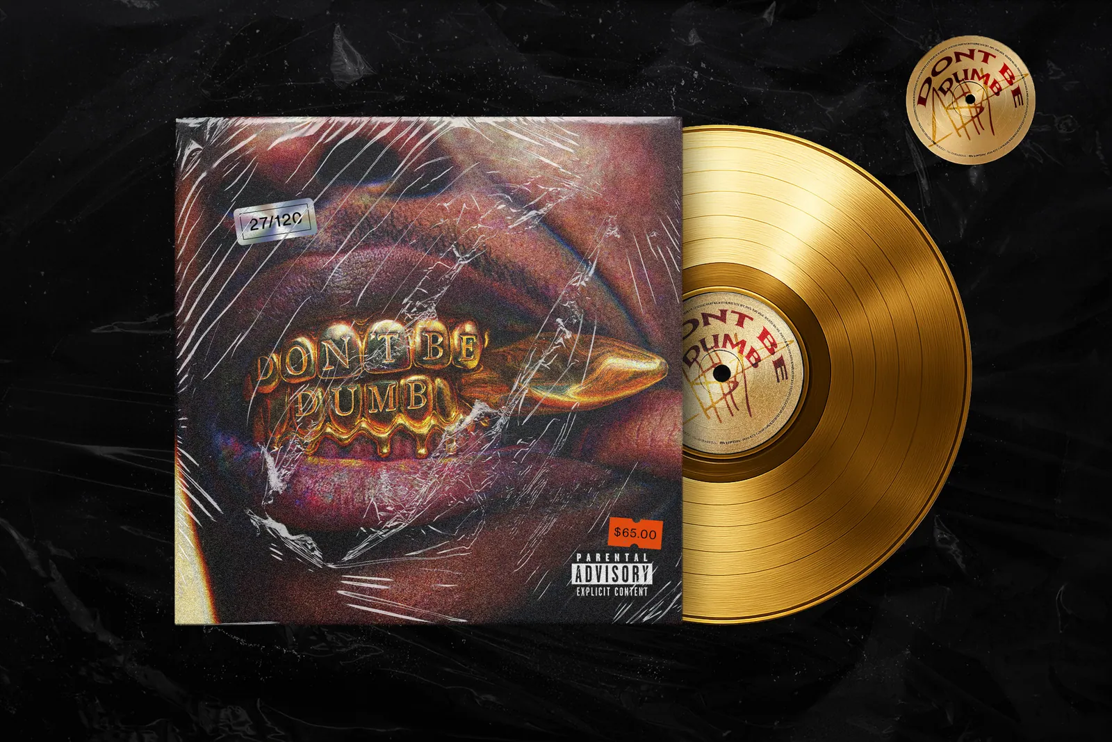 Vinyl and shrink-wrapped sleeve mockup