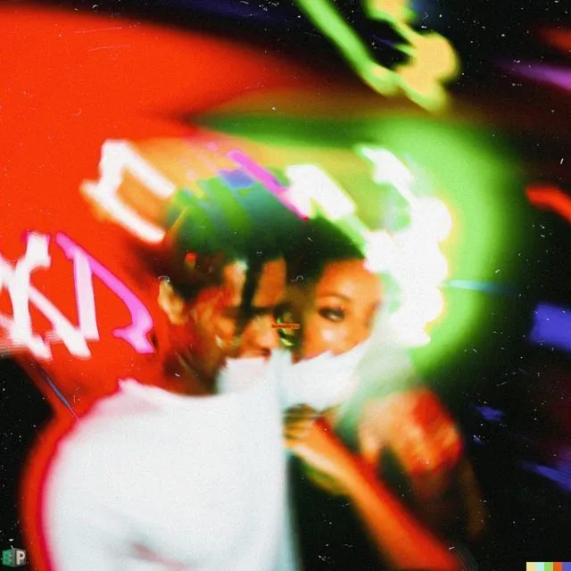 Neon club interior, psychedelic blur