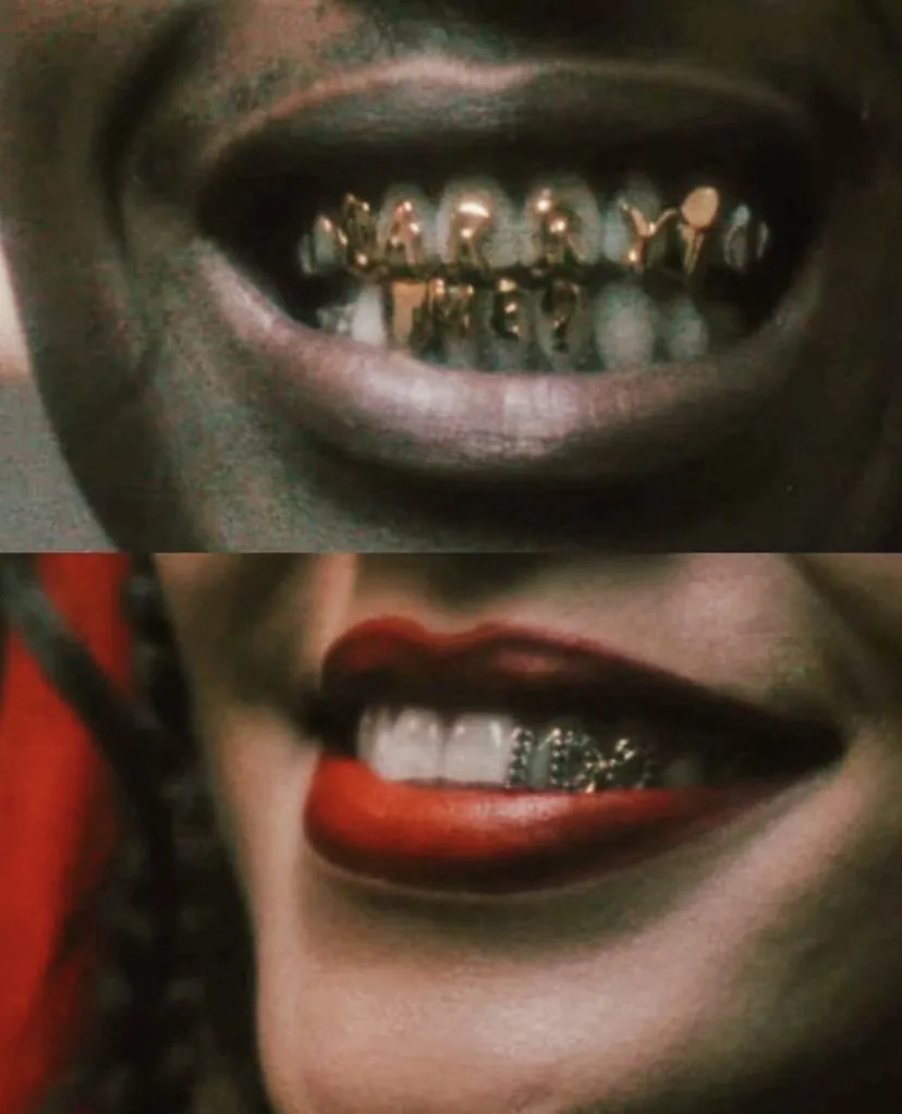 Gold and diamond grill close-up