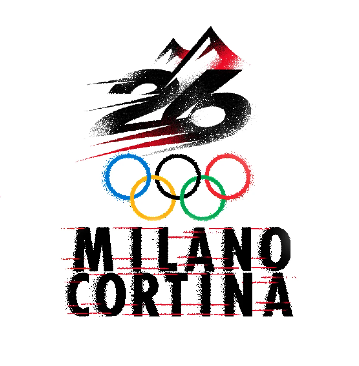 Full lockup — mark, Olympic rings and Milano Cortina wordmark