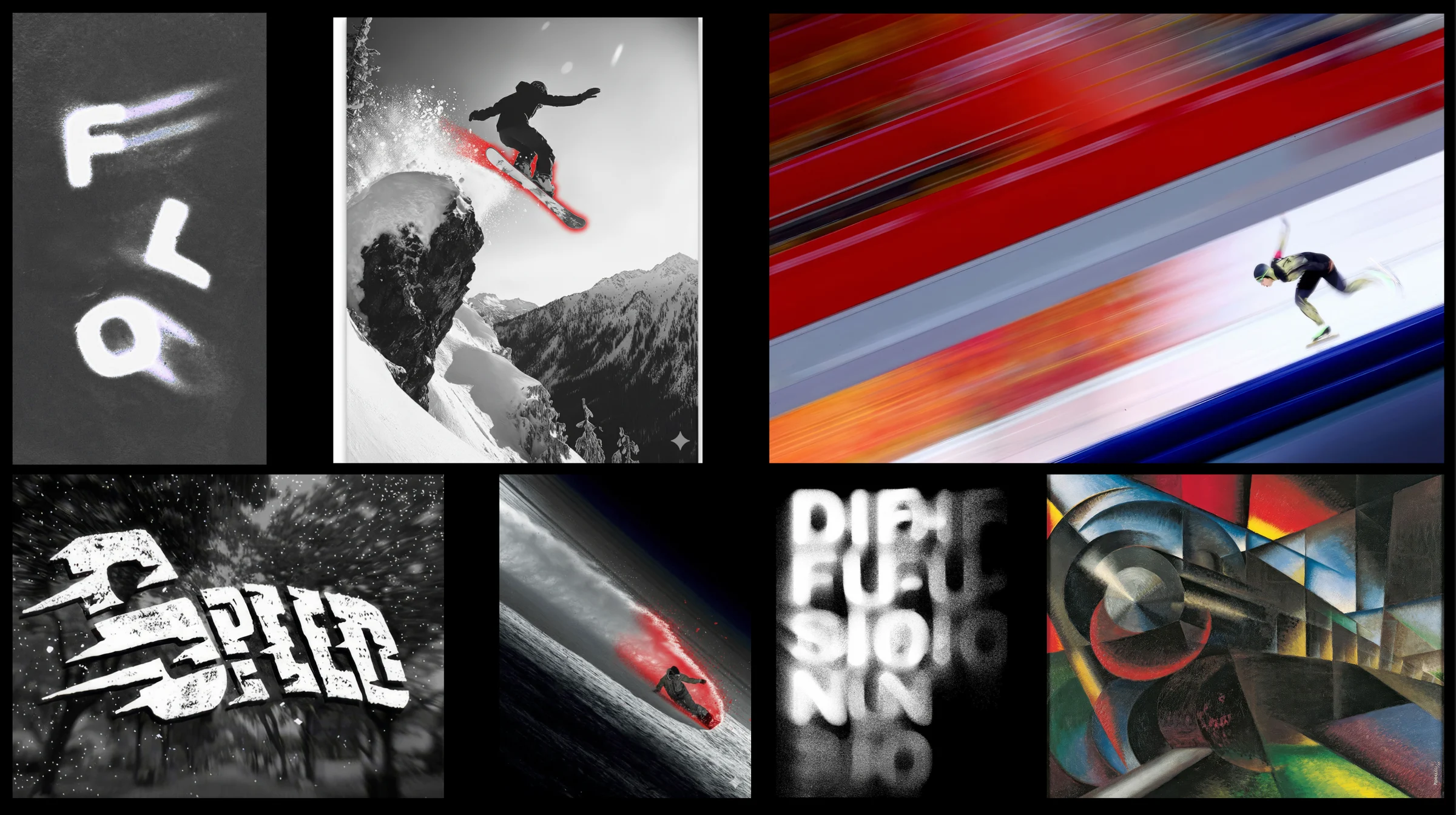 Moodboard — motion blur, sprayed type and Futurist painting